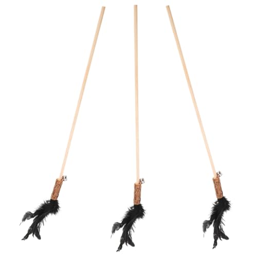 Toyvian 3 Stück Teiliges Katzenspielzeug aus Natürlichem Kiefernholz mit Interaktiven Federn und Glocken Katzenangel zur Beschäftigung Bindung zwischen Katze und Besitzer von Toyvian
