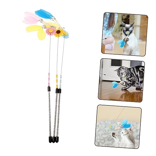 Toyvian 3 Stück Teiliges Katzenspielzeug mit Bunten Sonnenblumenfedern Interaktiver Katzenangel Teaser für Indoor Fördert Bewegung und Spielerisches Training Geeignet für Aktive Katzen von Toyvian