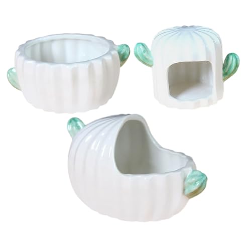 Toyvian 3 Stück Teiliges Keramik Haustierversteck mit Kakteendesign Hamster Höhle Futter und Badeplatz für Kleine Tiere Wie Chinchilla Langlebiges Stilvolles Nagetierhaus aus Keramik von Toyvian
