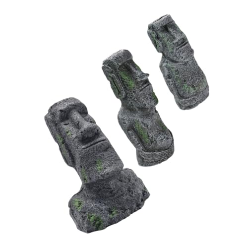 Toyvian 3 Stück Teiliges Resin Moai Aquarium Steinkopf Figuren Sicher für Süßwasser und Terrarien Dekorative Skulpturen für Fischbecken und Reptilienboxen Langlebig und von Toyvian