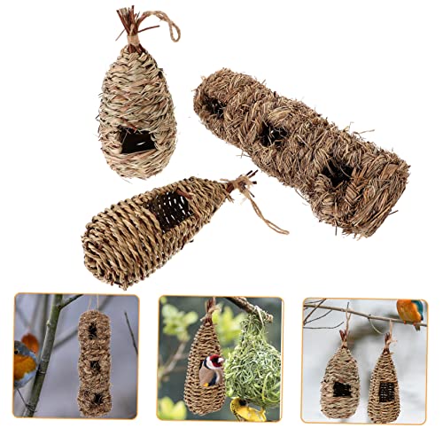 Toyvian 3stücke Handgewebtes Vogelnest Aus Stroh Vogelhaus-dekor Natürliches Vogelhaus Hängendes Vogelnest Vogelbrutstätte Für Garten von Toyvian