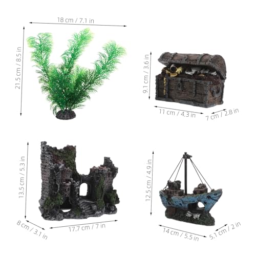 Toyvian 4 Stück Teiliges Aquarium Deko mit Antikem Schloss Schiffswrack Realistischen Wasserpflanzen und Schatztruhe Sicheres Versteck für Fische und Garnelen Resin Aquarium Zubehör für Toyvian 4 Stück Teiliges Aquarium Deko mit Antikem Schloss Schiffswrack Realistischen Wasserpflanzen und Schatztruhe Sicheres Versteck für Fische und Garnelen Resin Aquarium Zubehör für von Toyvian