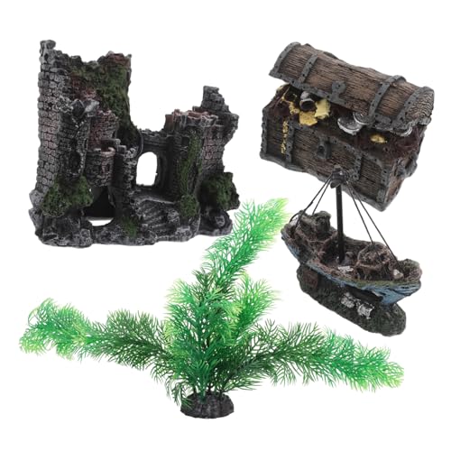 Toyvian 4 Stück Teiliges Aquarium Deko mit Resin Schatztruhe Antikes Schloss Schiffswrack und Künstlichen Wasserpflanzen Fischfreundliche Versteckhöhle für Aquarienlandschaft und Toyvian 4 Stück Teiliges Aquarium Deko mit Resin Schatztruhe Antikes Schloss Schiffswrack und Künstlichen Wasserpflanzen Fischfreundliche Versteckhöhle für Aquarienlandschaft und von Toyvian