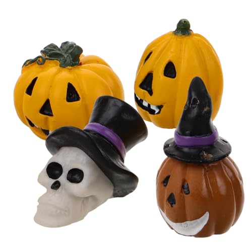 Toyvian 4 Stück Teiliges Halloween Deko Set für Aquarien Resin Kürbis und Schädel Miniatur Dekoration für Fischbehälter Garten und Blumentöpfe von Toyvian