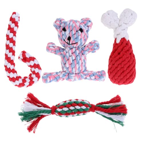 Toyvian 4 Stück Teiliges Haustier Spielzeugset aus Baumwollseil Kauspielzeug für Zahntraining für Welpen mit Kreativen Designs für Aktives und Zahnpflege von Toyvian