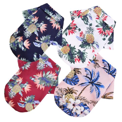 Toyvian 4 Stück Teiliges Hawaii Hundeshirt Leichtes Sommer Pet Shirt mit Knopfleiste Atmungsaktiv Hautfreundlich für Strandpartys Camping und Passend für Kleine bis Mittlere Hunde von Toyvian