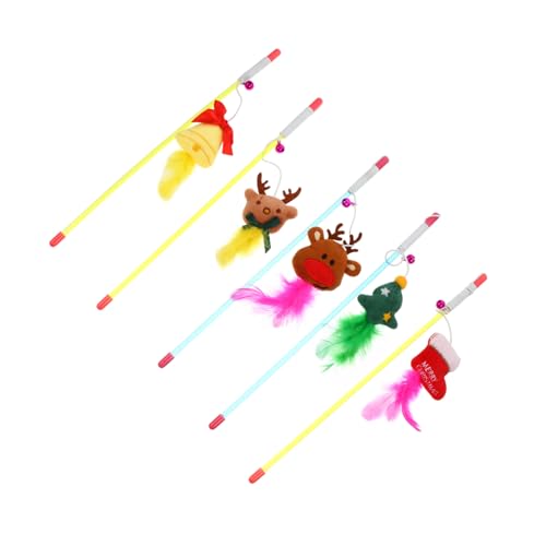 Toyvian 5 Stück Teiliges Katzen mit Glocke und Federn Interaktiver Plüsch Katzenteaser für Indoor Katzen Langlebig aus PP und Plüsch Wohnungskatzen von Toyvian