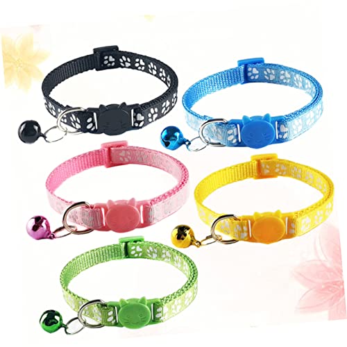 Toyvian 5 Stück Verstellbares Teiliges Katzenhalsband mit Glocke Langlebig und Sicher Modisches Halszubehör für Kätzchen und Katzen in Gelb Schwarz Himmelblau und Hellgrün von Toyvian