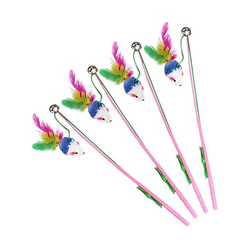 Toyvian 5Stücke Katzenspielzeug Bunte Plüschmaus mit Glocke Interaktiver Zauberstab für Katzen und Kätzchen Fördert Spiel und Training Stärkt die Bindung zu Ihrem Haustier von Toyvian