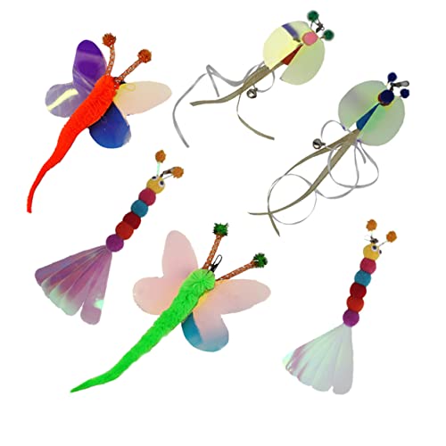 Toyvian 6 Stück Interaktive Katzenspielzeug Ersatzköpfe für Katzenangel Plüsch und Glitzer Flexibel und Tragbar Kätzchen Spielzeug Nachfüllpackungen für Spiel und Beschäftigung von Toyvian