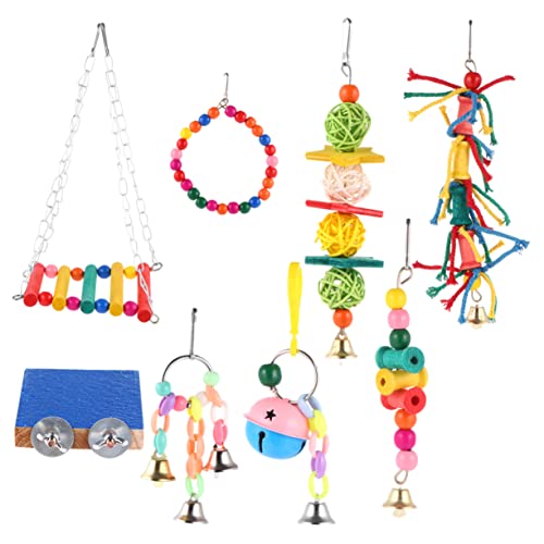 Toyvian 8stücke Hängeglocke Vogel Spielzeug Mit Schaukelplattform Zubehör-Set Für Vogelkäfig Kauen Und Klettern Für Papagei Leuchtende Farben Für Bewegung Und Langeweilevertreibung von Toyvian