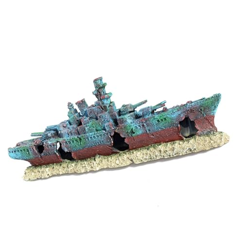 Toyvian Aquarium Schiffswrack Dekoration aus Harz Authentisches Versunkenes Kriegsschiff Ornament Fischfreundlicher Unterschlupf für Natürliche Verhaltensweisen Dekoratives Aquarium von Toyvian