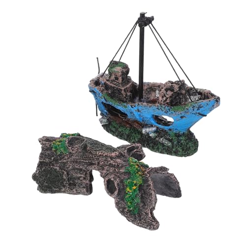 Toyvian Aquarium-dekorationsset Resin Schiffswrack und Hohler Baumstamm für Kleine Fische Betta Guppys Garnelen Fischversteck Höhle für Süßwasser-aquarien von Toyvian