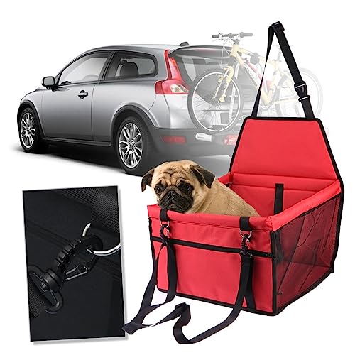 Toyvian Atmungsaktive wasserdichte Haustier Autositz Tasche mit Dickem Stützstab Sicherer Hundeträger mit Netz Verstellbarer Leine Rote Transporttasche für Hunde und Katzen Kompatibel mit von Toyvian