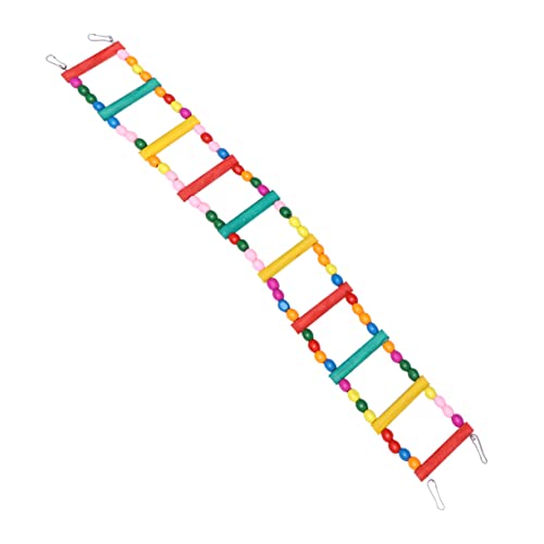 Toyvian Bunte Vogelspielzeug Holzleiter mit Perlen Kauspielzeug und Kletterspielzeug für Papageien Wellensittiche und Kleine Vögel Fördert Bewegung und Beschäftigung von Toyvian