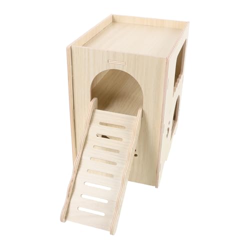 Toyvian Hamster Massivholzhaus Für Hamsterkäfige Nest Hamsterhaus Klettern Versteckt Häuser Gemütlich Hamsterspielzeug Klein Hütte Drinnen Röhren Leiter Verstecken Beige von Toyvian