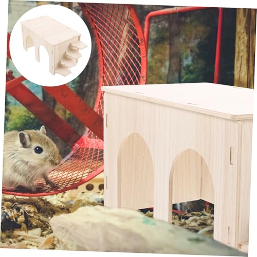 Toyvian Hamsterhaus aus Stabilem Holz mit Doppel Tür und Plattform Kleines Versteck für Hamster Meerschweinchen und Mäuse mit Leiter für Bewegung Geeignet als Käfigzubehör und Kuschelhöhle von Toyvian