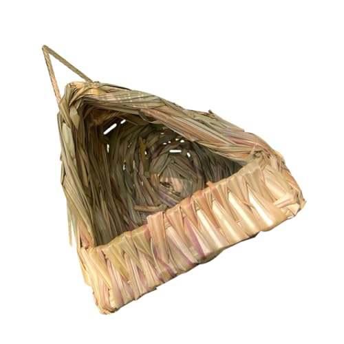 Toyvian Handgefertigtes Sittich Nest aus Natürlichem Gras Dreieckige Nistbox mit Großem Eingang Handgewebtes Vogelhaus für Papageien Nymphensittiche Wellensittiche Hängbar für Garten und von Toyvian