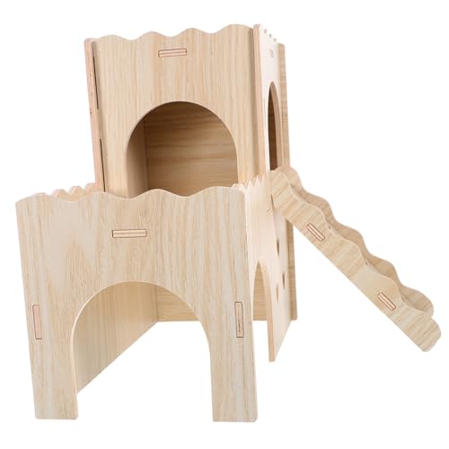 Toyvian Holz Hamster Versteck mit Leiter Mehrstöckiges Nagetier Haus aus Sicherem Naturholz für Hamster Meerschweinchen und Kaninchen Ruhiger Rückzugsort und Spielplatz für Kleine von Toyvian
