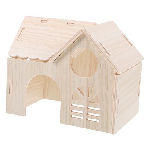 Toyvian Holz Hamsterhaus Kleintier Versteck Holzhaus zum Verstecken Schlafen und Entspannen für Hamster Mäuse und Rennmäuse Privater Rückzugsort Natürlicher Spielplatz als Haustierzubehör von Toyvian