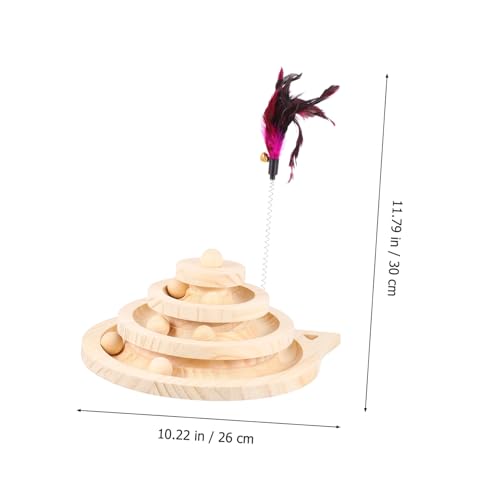 Toyvian Holz Katzenspielzeug mit Laufkugel Langlebiges Katzen Kratzbrett rutschfeste Basis Interaktives für Wohnungskatzen und Kätzchen Sicheres Naturholz Mentale und Körperliche von Toyvian