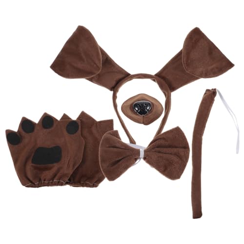 Hündchen-Kostüm-Set Tierkostüm-Zubehör Dackel Hundeohren Stirnband Fliege Künstlicher Welpenpfoten Handschuhe Hundekostüm Karneval Karneval Halloween Cosplay-Party von Toyvian