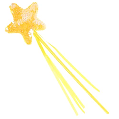 Toyvian Interaktives Katzenangel mit Gelbem Fünfzackstern und Fransen Langlebiger Pet Ribbon Teaser Kätzchen für Aktives Indoor Katzentraining von Toyvian
