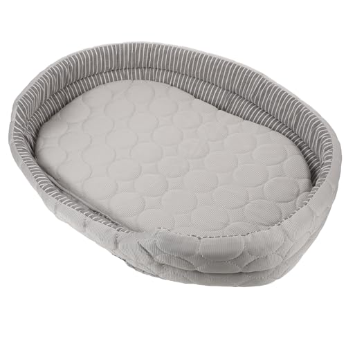 Toyvian Katzenbett für den Sommer: Kätzchenbett, waschbar, oval, Hunde-Kühlmatte mit Streifenmuster, abnehmbares Schlafkissen aus Stoff für Hauskatzen, Haustierwelpen, drinnen und draußen von Toyvian