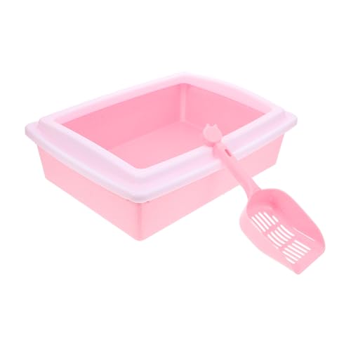 Toyvian Katzenstreu Box mit Schaufel Halboffene Katzentoilette für Kätzchen und Senioren aus Langlebigem Kunststoff Spritzwassergeschützt für Drinnen Einfach zu Reinigen Rosa von Toyvian