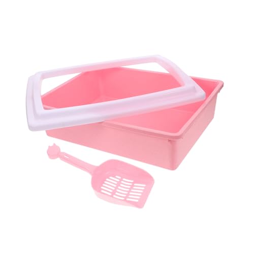 Toyvian Katzenstreu Box mit Spritzschutz Halbgeschlossene Katzenklo für Kitten und Katzen Langlebige und Praktische Katzentoilette für Drinnen Rosa mit Niedrigem Eingang von Toyvian