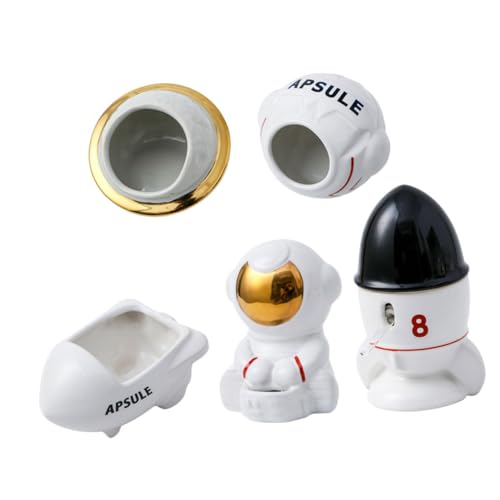 Toyvian Keramik Hamster Napf mit Space Themen Teilig Waschbar und Langlebig Mit Futter und Trinkschale Weltraumversteck und Badewanne für Hamster und Kleine Haustiere Dekorativ und von Toyvian