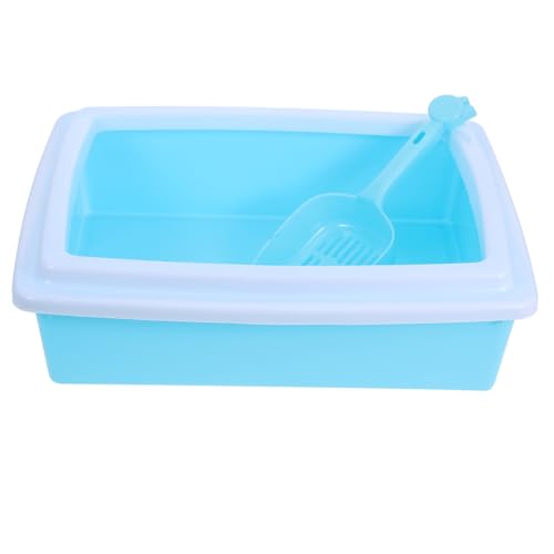 Toyvian Kleine Halbgeschlossene Katzentoilette aus Kunststoff Praktische Katzenschaufel und Offenes Design für Einfache für Kätzchen Senioren und Kleine Haustiere Blau von Toyvian