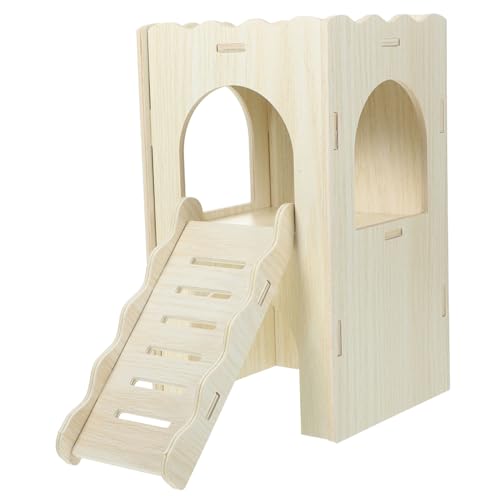Toyvian Mehrkammer Hamsterhaus aus Robustem Holz mit Rampe Verschließbarem Versteck und Wellenplattform Verschleißfestes Nagerversteck für Zwerghamster und Meerschweinchen für Käfigzubehör von Toyvian