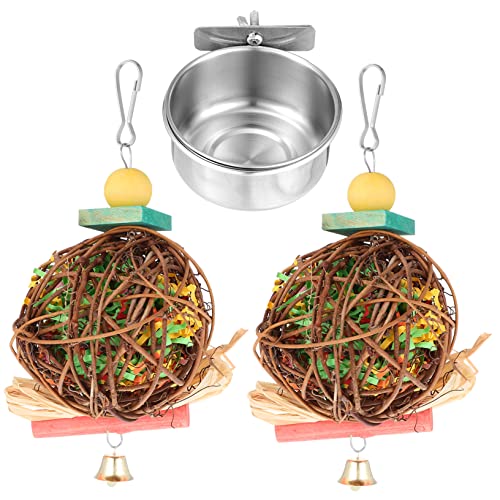 Toyvian Papageien Futterbecher mit Hängendem Rattan Ballspielzeug Multifunktionales Vogelspielzeug für Käfige Futterschalen für Wellensittiche und Nymphensittiche von Toyvian