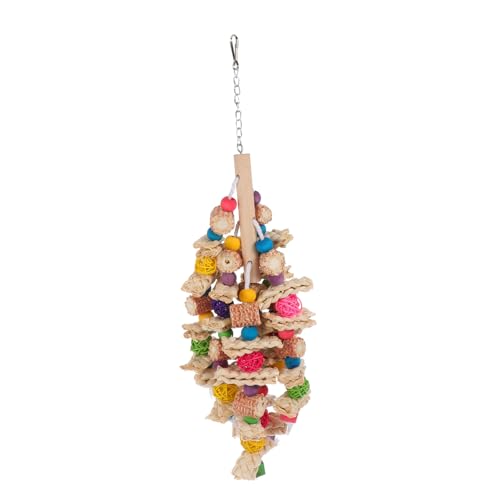 Toyvian Papageienspielzeug Kauspielzeug mit Rattan und Maisblattkugel zum Hängen Beißspielzeug für Vögel Fördert Klettern und Schnabelpflege Geeignet für Wellensittiche und von Toyvian