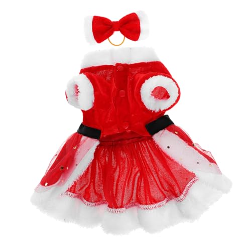 Toyvian Hund Weihnachts Kostüm Weihnachtsmann Kleidung Welpen Party Bekleidung Warm Sanft Klassisches Design Rot Weiß Färbung Pelzig Niedliche Schleife Einfach Anziehen von Toyvian