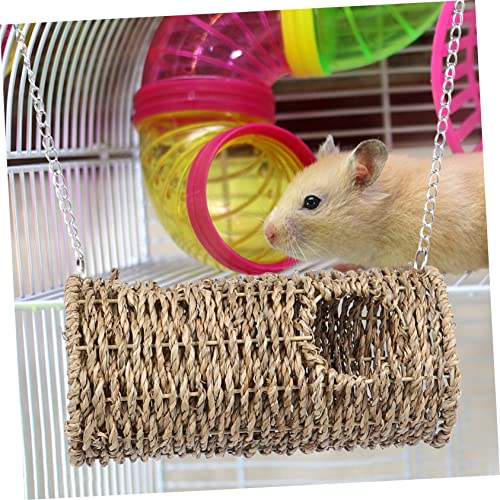 Toyvian Strohgeflecht Haustierhaus mit Hängeketten Hamster Tunnel Kleines Nest für Hamster Mäuse und Kleintiere Langlebiger Gemütlicher Rückzugsort und Spielplatz von Toyvian