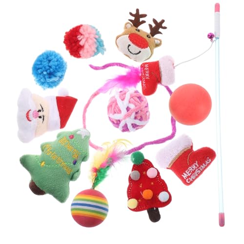 Toyvian Teiliges Weihnachts Katzenspielzeug mit Quietschfunktion Interaktiver Katzenangel für Haustiere Bunte Weihnachtsstrumpf Motive für Wohnungskatzen zur Spielerischen Beschäftigung von Toyvian