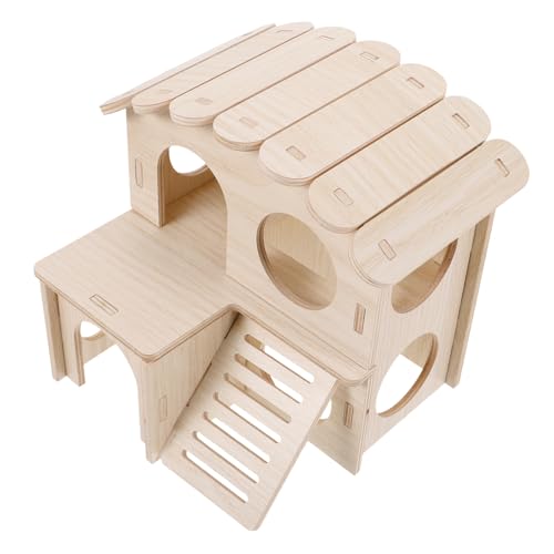 Toyvian Umweltfreundliches Zweistöckiges Hamsterhaus aus Massivholz mit Natürlicher Kiefernrinde Isolierend Geruchlos als Schlafnest und Spielplatz für Hamster Mäuse und Kleine Haustiere von Toyvian