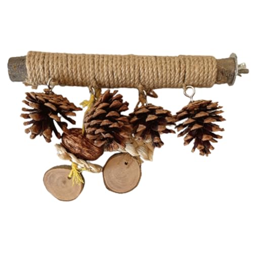 Toyvian Vogel Sitzstange aus Holz mit Kiefernzapfen Kauspielzeug und Krallenpflege Langlebiger Papageien und Wellensittich Stand Natürlicher Vogelkäfig Zubehör für Kleine Vögel Wie von Toyvian