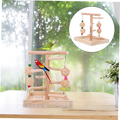 Toyvian Vogelkäfig Holzspielzeug Sitzstange mit Schaukel für Papageien Wellensittiche Kletternetz Vogelzubehör Natürliche Holzleiter für Kleintiere Käfigzubehör von Toyvian