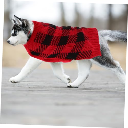 Toyvian Warmer Hundepullover für Kleine Hunde Kariert Hoher Kragen Elastischer Strickpullover für Winter Modisches Haustierkleid für Katzen und Welpen Komfortabel und Hautfreundlich Rote von Toyvian