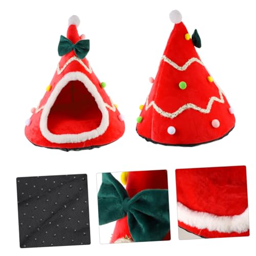 Toyvian Weihnachtliches Haustierbett Rot Warmes Winddichtes Katzenhaus mit Abnehmbarem Waschbarem Kissen Robustes Pet Bed für Katzen und Kleine Hunde Gemütliche Schlafhöhle Winter von Toyvian