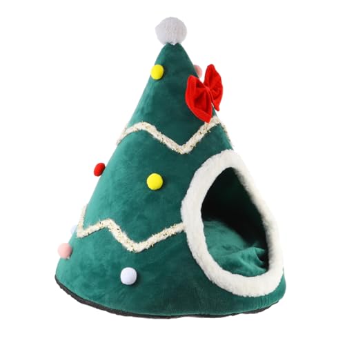 Toyvian Weihnachtliches Katzenbett Grün Winterwarmes Haustierhaus Kuscheliges Pet Bed Xmas Dekoration Gemütliches Katzenhaus mit Weitem Eingang von Toyvian