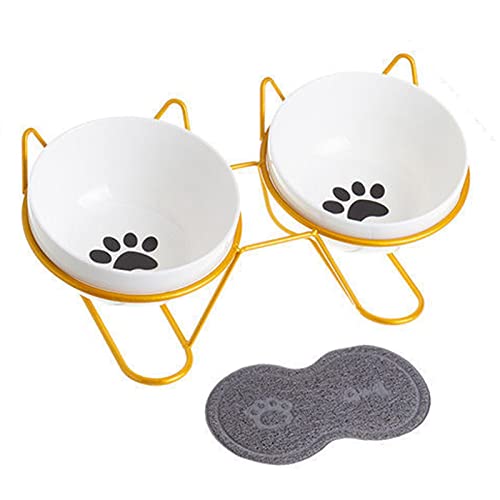 Suppenschüssel, Reisschüssel, Frühstücksschüssel, 2 Katzennäpfe, erhöhte Katzenfutternäpfe aus Keramik for Futter und Wasser, Katzengeschirr mit Edelstahlständer – weiß-goldenes Regal ( Color : Paw pr Suppenschüssel, Reisschüssel, Frühstücksschüssel, 2 Katzennäpfe, erhöhte Katzenfutternäpfe aus Keramik for Futter und Wasser, Katzengeschirr mit Edelstahlständer – weiß-goldenes Regal ( Color : Paw pr von TozLu