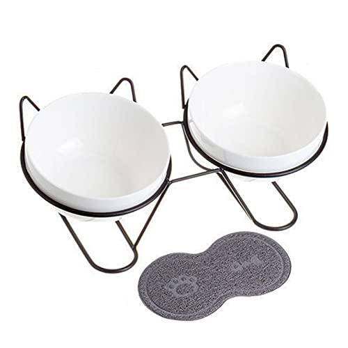Suppenschüssel, Reisschüssel, Frühstücksschüssel, 2 Katzennäpfe, erhöhte Katzenfutternäpfe aus Keramik for Futter und Wasser, Katzengeschirr mit Edelstahlständer – weiß-goldenes Regal (Color : White Suppenschüssel, Reisschüssel, Frühstücksschüssel, 2 Katzennäpfe, erhöhte Katzenfutternäpfe aus Keramik for Futter und Wasser, Katzengeschirr mit Edelstahlständer – weiß-goldenes Regal (Color : White von TozLu