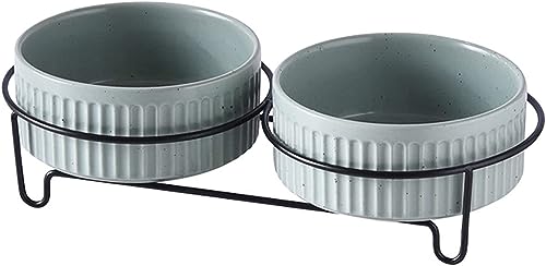 Suppenschüssel, Reisschüssel, Frühstücksschüssel, Katzennapf aus Keramik mit Ständer for Futter und Wasser, Moderne, niedliche, schwere, kleine Hundenäpfe, Weiß, 850 ml/2 (Color : Green, Size : 850m von TozLu