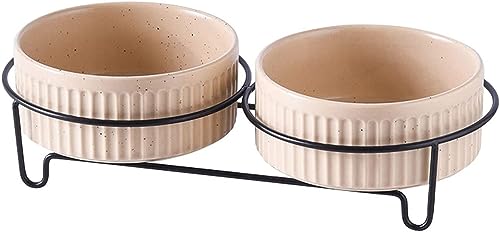 Suppenschüssel, Reisschüssel, Frühstücksschüssel, Katzennapf aus Keramik mit Ständer for Futter und Wasser, Moderne, niedliche, schwere, kleine Hundenäpfe, Weiß, 850 ml/2 (Color : Khaki, Size : 850m von TozLu