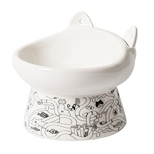 Suppenschüssel, Reisschüssel, Frühstücksschüssel, erhöhte geneigte Katzennäpfe, verstellbare Katzennäpfe for Schutz der Wirbelsäule, schnurrhaarfreundliche Schüssel mit Mixer-Rosa-1 (Color : White, von TozLu