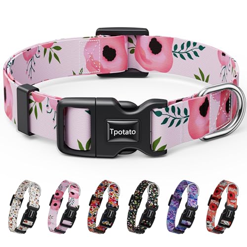 Tpotato Reflektierendes Hundehalsband für Mädchen, für Welpen, kleine, mittelgroße und große Rassen, niedliches Blumendesign, verstellbar, weiches Nylon, Schnellverschluss, Größe M von Tpotato